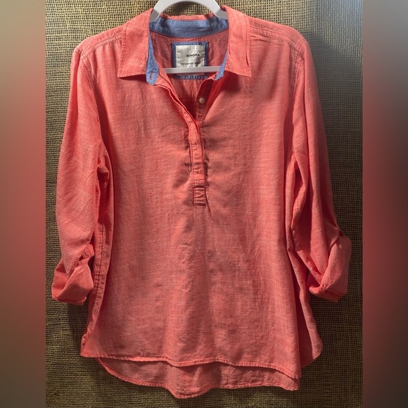 Sonoma Salmon-colored Long Sleeve Half Button Up Shirt, Size L, Collar - Picture 10 of 10